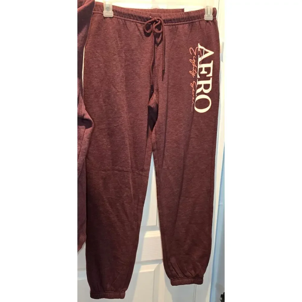 NWT Aero 87 hooded sweatshirt and cinch jogger pants sz L burgundy Y2K - Picture 3 of 9